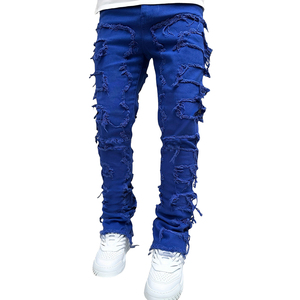 Jeans Rotos Desgastados Unisex, Corte Ajustado, Recto, Holgado, Estilo Urbano, Pantalones de Mezclilla Apilados, Lavado Vintage, Estilo Y2K, 100% Algodón - Product Image 3