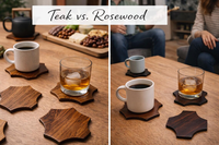 Sous-verres géométriques en bois de teck et bois de rose, lot de 6, faits à la main, sous-verres en bois modernes pour décorer la table, pour tasses à café, mugs, verres