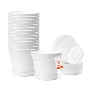 Paquete de 16 Macetas de Plástico Resistentes de 6 Pulgadas con Orificios de Drenaje, Macetas Ligeras para Viveros y Jardineras, Platos Desmontables - Product Image 5