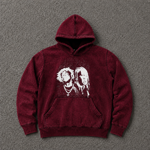 Sudadera con Capucha para Hombre, Color Granate, Estilo Hip Hop, Oversize, de Algodón French Terry, con Estampado, Bolsillo Frontal, Corte Regular, para Otoño, Estilo Vintage - Product Image 5