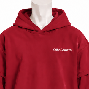 Crimson <b>Red</b> Double Layer <b>Hoodie</b> Oversized Layered Sleeve Pullover Drop Shoulder Heavyweight Casual Streetwear Hooded Sweatshirt - Product Image 3