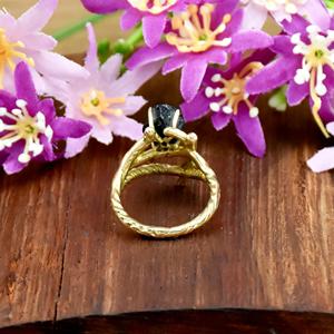 Natural Raw Black Tourmaline Gemstone <b>Ring</b> 18K Gold Plated <b>Open</b> <b>Ring</b> Handmade Black Crystal Statement Jewelry for Women Gift - Product Image 6
