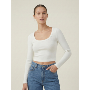 <b>Women's</b> Versatile Neck Ribbed Full Sleeve <b>Crop</b> <b>Top</b> Soft Stretchable Fabric Casual Wear All Day Comfortable Knit <b>Tops</b> Made India - Product Image 1