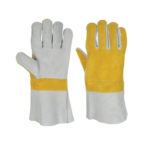Leather Welding <b>Gloves</b> Cotton Liner Straight Thumb Molten Metal Splash Resistant TIG Use Orange Yellow Color - Product Image 1