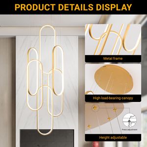 Lampadario a Sospensione LED Moderno con Anello, 3 Colori Dimmerabili, 78 Pollici, Oro, per Soffitti Alti, Illuminazione Contemporanea - Product Image 6