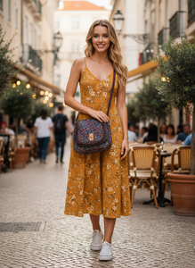 Sac bandoulière ethnique imprimé Paisley avec bordure tressée et fermeture magnétique, aspect fait main, sac à main décontracté pour femme - Product Image 2