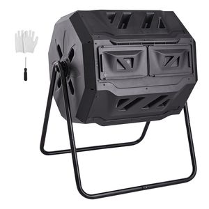 43-Gal Dual Chamber Composting Tumbler <b>Large</b> Tumbling Rotating Steel Frame Composter 2 <b>Sliding</b> Doors Aerators Bin for Compost BP - Product Image 5