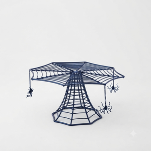 Octagonal Metal Spiderweb Cake <b>Stand</b> With <b>Hanging</b> Spiders Standing Type For Halloween Living Room Decor Storage Baskets - Product Image 1