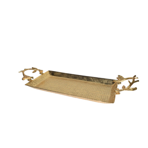 Bandeja de servir rectangular de aluminio chapado en oro con asas con cuentas, bandeja metálica decorativa hecha a mano para centro de mesa de café - Product Image 2