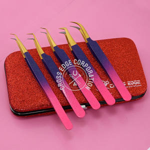 Pinzas para pestañas de etiqueta privada Punta de fibra Pinzas de volumen Pinzas para extensiones de pestañas Brillo antideslizante Juegos de 5 piezas 45 90 grados - Product Image 3