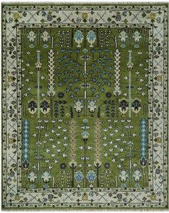 Tapis en laine vert olive noué à la main : design Oushak turc antique |   Décoration d'intérieur artisanale en textile haut de gamme |   Tapis en laine à poils coupés - Product Image 2