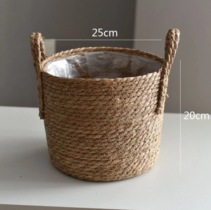 Pots de rangement au sol 24L en jonc de mer sculpté à la main, style rétro, fabriqués au Vietnam, avec poignées, tressés à la main, écologiques et durables - Product Image 5