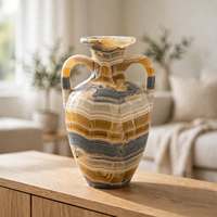 Vase Amphore en Onyx Multicolore Naturel, Fait Main, à Double Poignée, Style Grec Classique, Vase en Pierre, Vente en Gros, Vase Personnalisé Sculpté