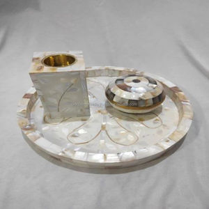 Premium Handcrafted Resin Bukhoor Set with Mother of Pearl Inlay Incense Burner Box and Decorative Tray for Home - Product Image 4