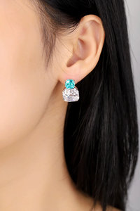 Pendientes de Diamantes Sintéticos con Corte Asscher, Color Azul Fantasía, Clásicos, 18.46mm - Product Image 5