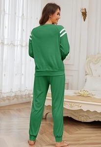 Women Pajama <b>Set</b> V Neck Short Sleeve Loungewear <b>Two</b> <b>Piece</b> Sleepwear Bamboo Blend <b>Lounge</b> Outfit - Product Image 3