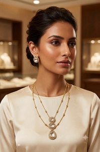 Parure de collier et boucles d'oreilles Kundan Polki plaqué or double couche, style victorien, zircon, bijoux de mariage indiens, tendance, faits à la main, vente en gros - Product Image 2