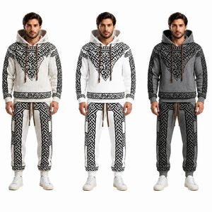 Conjunto de Sudadera con Capucha y Pantalones Deportivos Personalizados para Hombre, con Estampado de Nudo Celta, Transpirables, Ecológicos, de Forro Polar, 2 Piezas, Ropa Urbana de Invierno, Estilo Hip Hop - Product Image 1