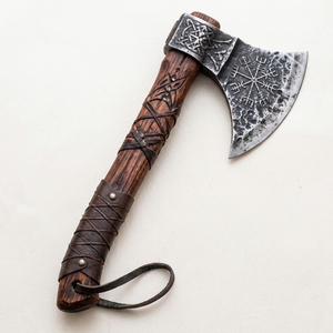 Hacha Vikinga de Acero al Carbono Forjada a Mano, Grabada, con Mango de Madera, Hoja de 4 Pulgadas, Hacha Martillo para Camping SCL - Product Image 2