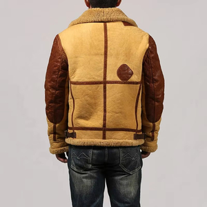 Chaqueta de Piel de Oveja Marrón Vintage para Hombre, Chaqueta de Invierno Cálida con Parches de Cuero Genuino y Cierre de Cremallera - Product Image 2