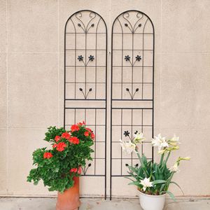 Set di 2 tralicci da giardino in metallo nero da 220 cm x 50 cm, antiruggine, per piante rampicanti, recinzioni e cancelli - Product Image 1