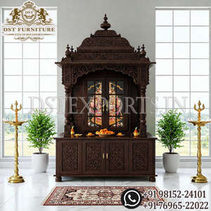 Mandir de Madera Artesanal para el Hogar, Pooja Ghar, Madera de Teca con Acabado Negro, Estilo Tradicional, Personalizado, Envío Marítimo, Venta en Línea en Australia - Product Image 3