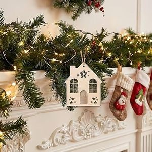 Small Handmade <b>Christmas</b> Wooden House Tag Paintable DIY Hanging Ornament <b>Gift</b> Label Bells for Holiday Party Favor Decoration - Product Image 2