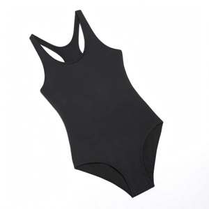 Traje de Baño Tankini de una Pieza para Mujer, Color Negro Sólido, Cuello Redondo, Spandex, Poliéster Elástico, Corte Regular - Product Image 2