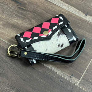 Porte-monnaie en cuir de vachette fait main en gros, style western, motif à carreaux, porte-cartes de crédit avec anneau pour femmes - Product Image 4