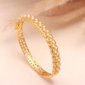 <b>Top</b> Trendy 22K Gold Plated Freshwater Pearl Openable Bracelet Adjustable Brass Kada Wedding Jewelry for Women - Product Image 1