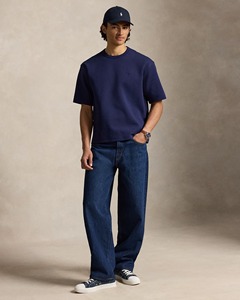 Camiseta de algodón de manga corta con cuello redondo para hombre, color azul marino, corte regular, informal, de color sólido, tejido de punto jersey con logotipo en la parte delantera. - Product Image 4