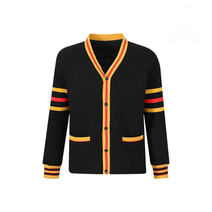 Custom Grambling Black Fleece <b>Cardigan</b> Chenille Patch Greek Logo Collegiate & University Group Wear Wholesale Manufacturer OEM - Product Image 1