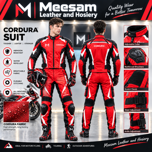 Combinaison de course moto pour homme en Cordura rouge, résistante aux intempéries et aux abrasions, équipement de protection - Product Image 1