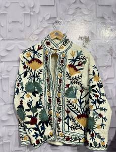 Hand Embroidered Floral <b>Mandarin</b> <b>Collar</b> <b>Jacket</b> Full Sleeve Cotton Women's Coat Spring Prairie Chic Style Suzani Wholesale Coats - Product Image 3