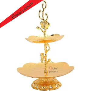 Modern Design Golden Finished Metal Round 2 <b>Tier</b> <b>Cake</b> <b>Stand</b> For Hotel Restaurant And Bar - Product Image 1
