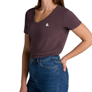 Camiseta de Manga Corta con Cuello en V para Mujer, Color Sólido, Logotipo, Ropa Casual, Corte Regular, 100% Algodón Orgánico, Tejido Jersey de Secado Rápido - Product Image 5
