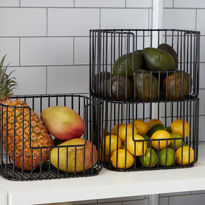 Panier de rangement en fil métallique noir avec poignées, empilable, organisateur de garde-manger de cuisine - Product Image 4