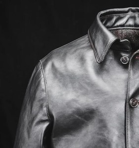 Original Men Black Sheepskin Horsehide Leather Waterproof Eco-Friendly Mandarin Collar Car <b>Coat</b> Shinki Hikaku Harris Tweed <b>Lined</b> - Product Image 3