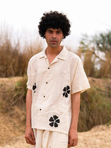 Chemise pour homme en coton Khadi tissé à la main, col cubain, écologique, respirante, haut d'été confortable, manches courtes - Product Image 4