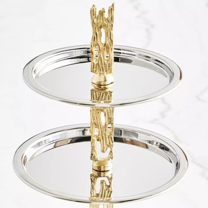 2 Tier Shiny Finish Steel <b>Cake</b> Stand <b>Server</b> For Hotel Wedding Birthday Table Top Display Decoration Use Cupcake Muffins Stand - Product Image 2