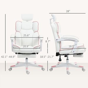 White PU Leather Executive <b>Desk</b> <b>Chair</b> <b>Swivel</b> Wheels Office <b>Chair</b> with Headrest and Foot Rest Reclining Computer <b>Chair</b> - Product Image 3