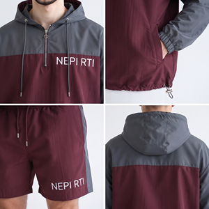 Custom Embroidered Logo Men Shorts <b>Windbreaker</b> Tracksuit 3/4 Zip Waterproof Hoodie Men 100% Nylon Hiking Shorts 2 Piece Set Men - Product Image 6