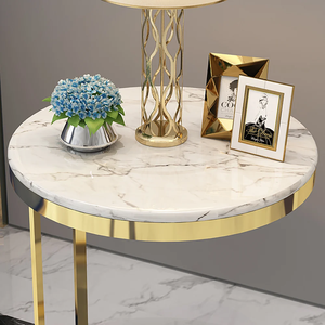 Mesa de Estilo Innovador, Muebles de Lujo, Mesa Auxiliar Redonda con Tapa de Mármol para Sala de Estar, Hotel, Oficina, Mesa en Forma de C Chapada en Oro - Product Image 2
