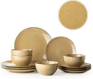 Service de vaisselle en céramique Desert Gold Gloss, finition lisse et scintillante, design empilable, construction durable pour des repas raffinés au quotidien - Product Image 1