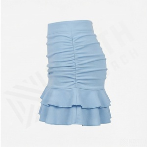 Women's Light Blue Ruffled Mini <b>Skirt</b> Solid Color Natural Waist A-Line <b>Short</b> <b>Skirt</b> - Product Image 3