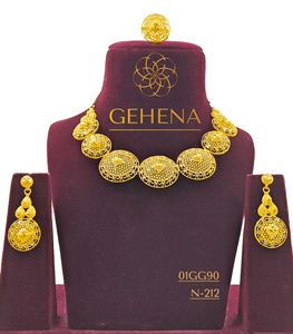 5 grammes 24K plaqué or grand long beau collier ensemble boucle d'oreille et bague femmes concepteur mariage Petite Arabes à la mode nouveau - Product Image 1