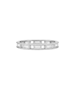 Bague d'éternité en or massif 18 carats avec diamants baguette de laboratoire, alliance de mariage entièrement pavée de diamants de laboratoire, bague minimaliste empilable - Product Image 3