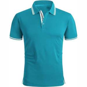 INDEX Men's Solid Color Short Sleeve Knitted <b>Polo</b> <b>Shirt</b> Casual Style Regular Fit <b>Blue</b> - Product Image 2