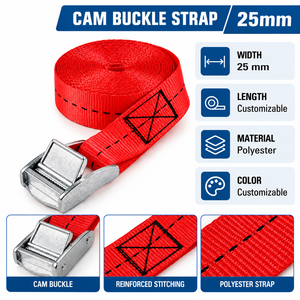 Sangle d'arrimage à boucle à came 25 mm, 250 kg, en polyester avec crochet en S pour la fixation de cargaison de véhicule, fournisseur en gros - Product Image 4
