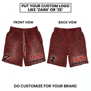 Shorts de bain pour homme de qualité supérieure, 100% coton tissé, logo pailleté sur le devant, couleur bordeaux, coupe décontractée, imperméable, respirant, respectueux de l'environnement - Product Image 1
